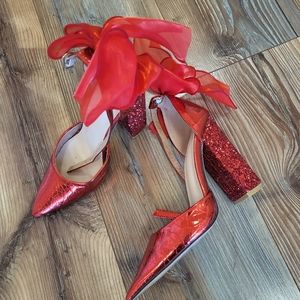 Red point Sequin Bow high heels